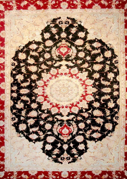 Cream Black Persian Tabriz Rug